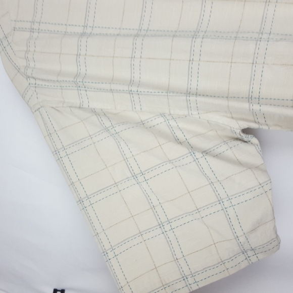 COPY - Porcini Silk Cream blue plaid Collared Short Sleeve Men’s Shirt - Picture 3 of 9